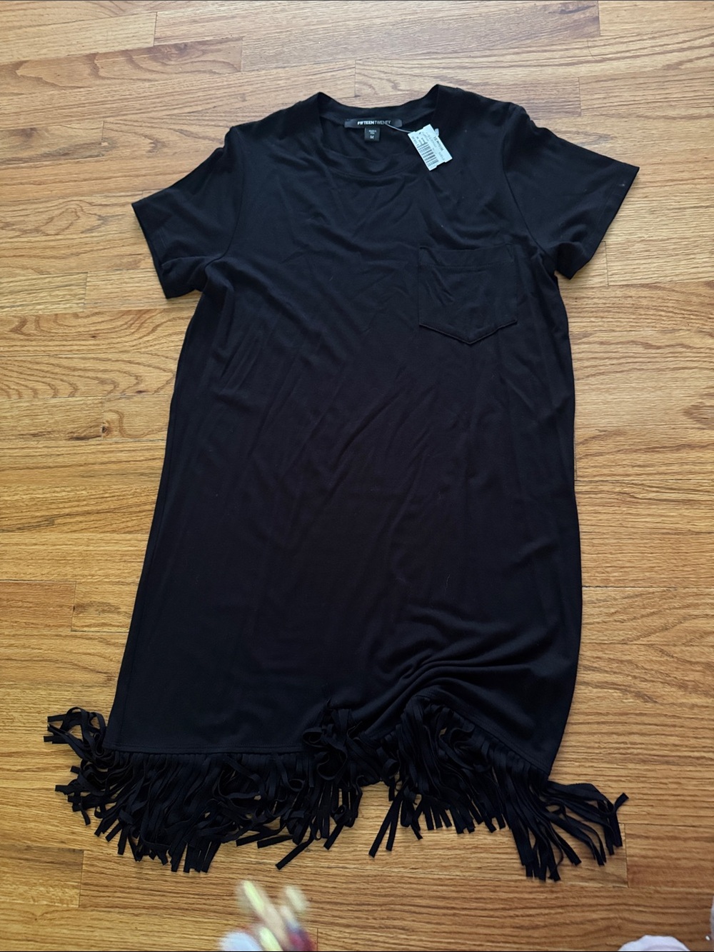 Fifteen Twenty Black Fringe-Hem T-Shirt Dress with Pocket